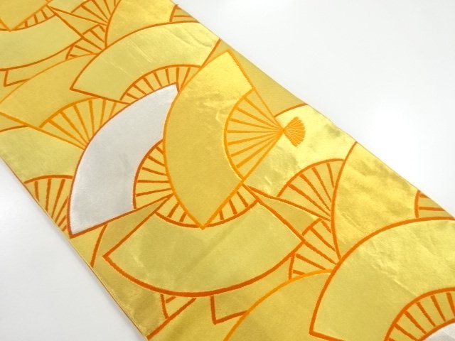 JAPANESE KIMONO / ANTIQUE FUKURO OBI / SILK / WOVEN FOLDING FAN PATTERN